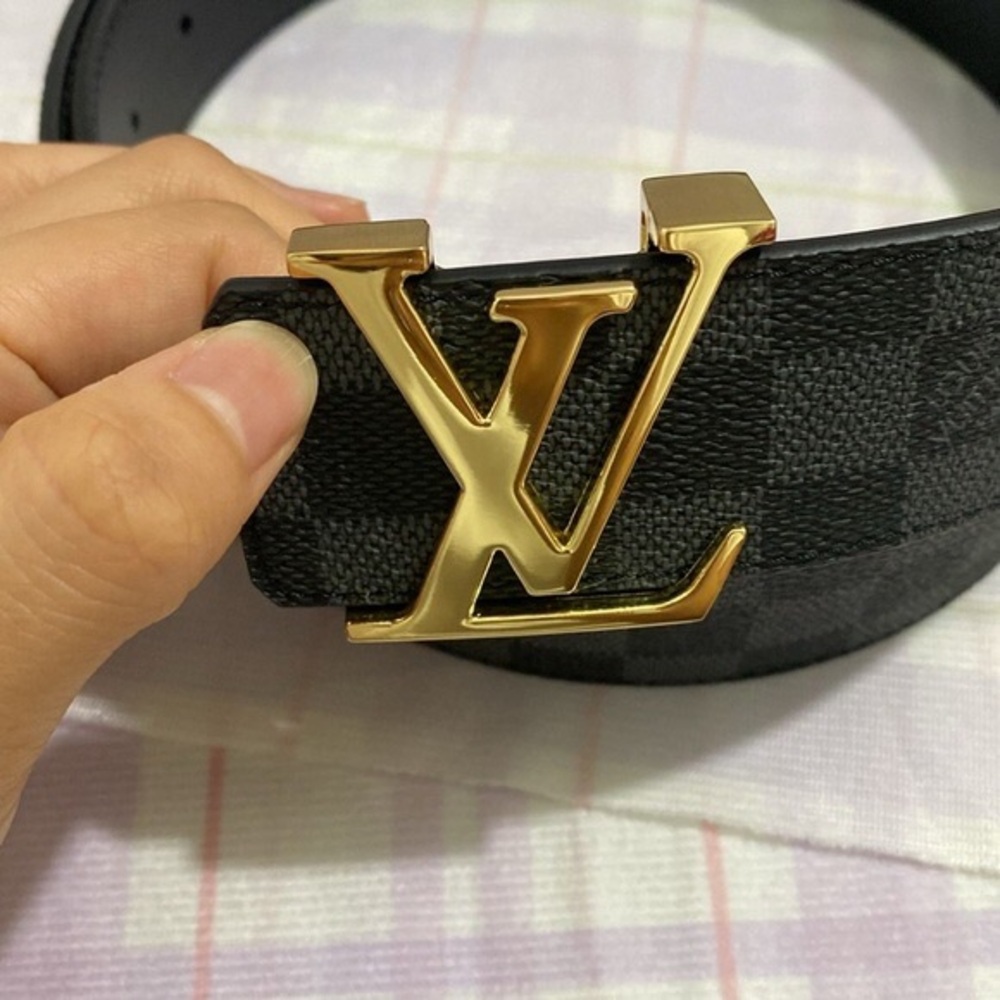 LV Damier Graphite leather belt with gold monogram buckle - Picture 2 of 4